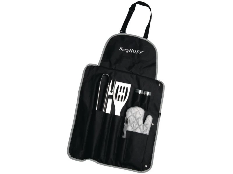 BergHOFF Grillbesteck-Set mit Schürze 9-teilig, Schwarz 1 BergHOFF Grillbesteck-Set mit Schürze 9-teilig, Schwarz